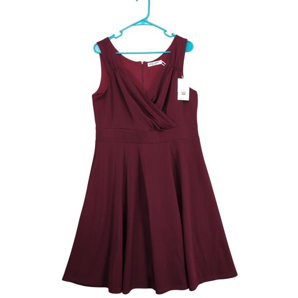 NWT Grace Karin Sz XL Burgundy Wrap V-Neck Midi Dress, Sleeveless Fit & Flare - Picture 1 of 6